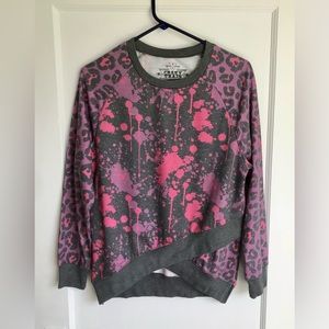 NWOT Crazy Train Crew neck Sweater Size Small Paint Splash Leopard Print